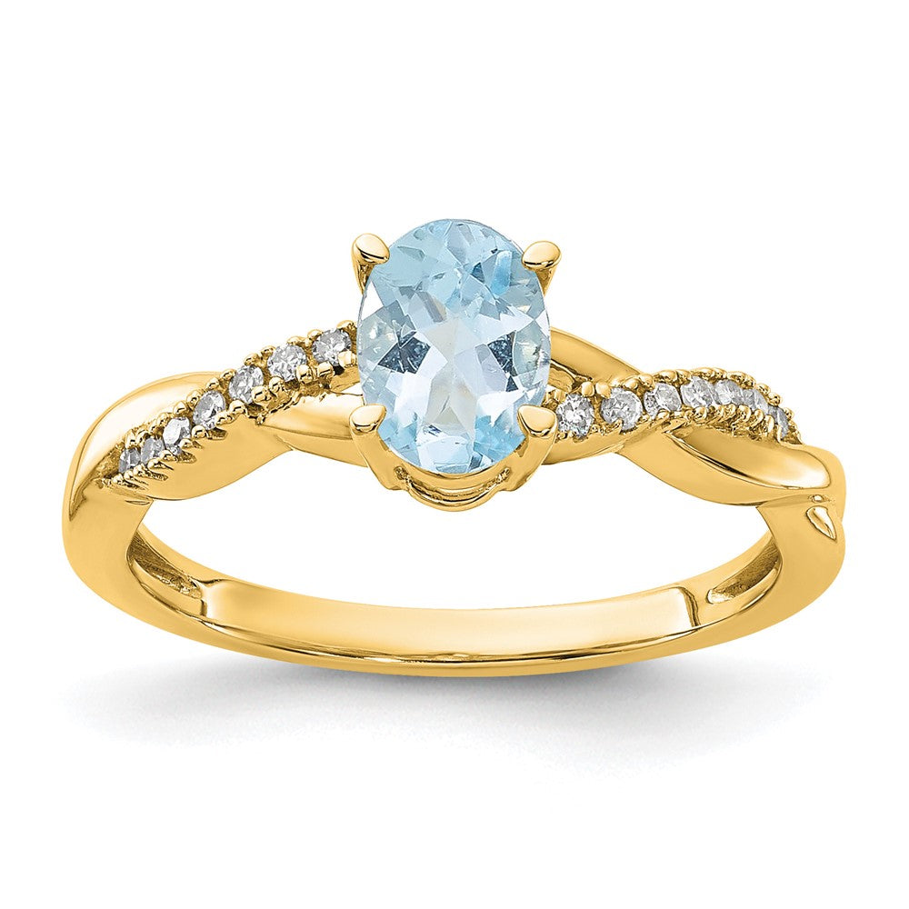 14K Gelbgold 7x5 Oval March/aquamarine und Diamant Größe 7 Ring