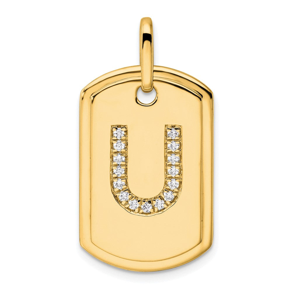 14K Gelbgold Diamant-Initialen-Erkennungsmarken-Charm „U“