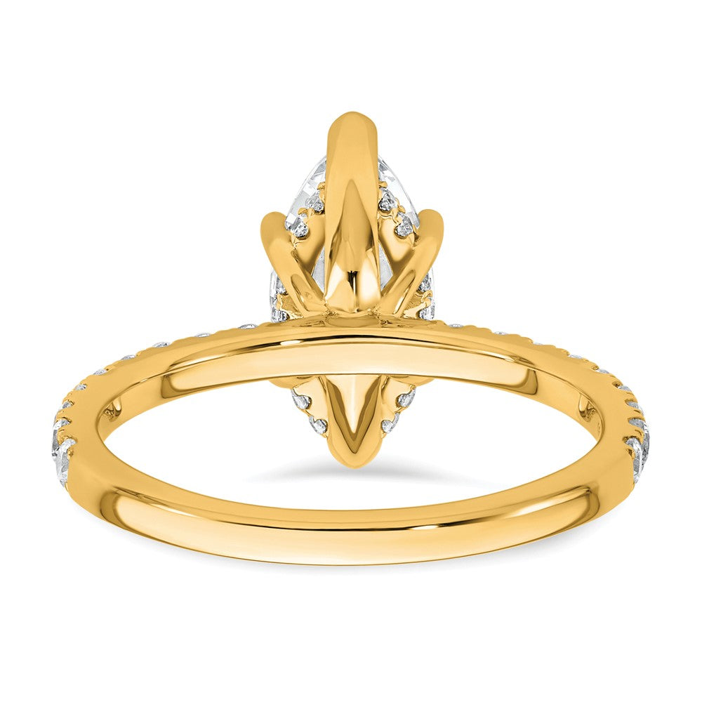 14K Gelbgold Verlobungsring mit 2,625 ct. zertifizierten, im Labor gezüchteten Diamanten VS/SI+ G+ im Marquise-Schliff, kompletter Solitär mit Flair