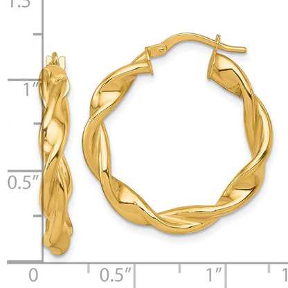 14K Gelbgold Poliert Gedreht 4.00 X 27mm Röhre Creolen
