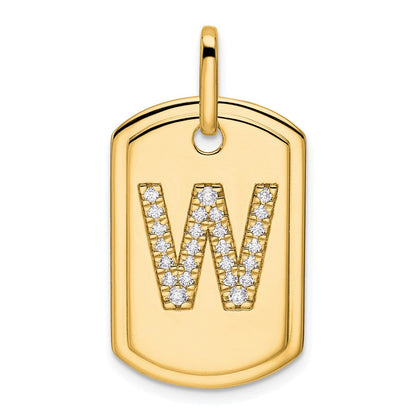 14K Gelbgold Diamant-Initiale „W" Dog-Tag-Charm