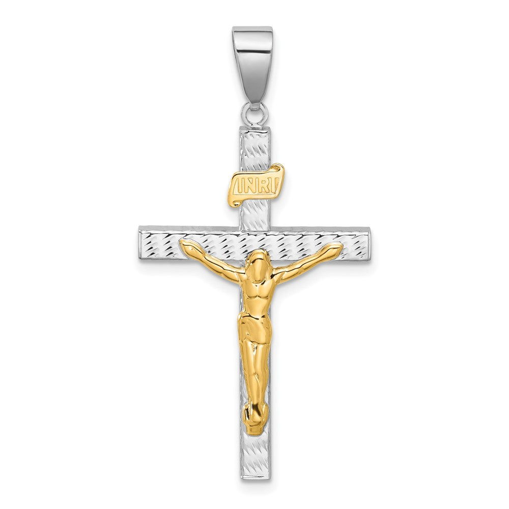 14K Bicolor Gold Kruzifix-Anhänger, poliert und diamantiert