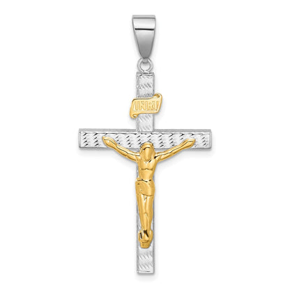 14K Bicolor Gold Kruzifix-Anhänger, poliert und diamantiert