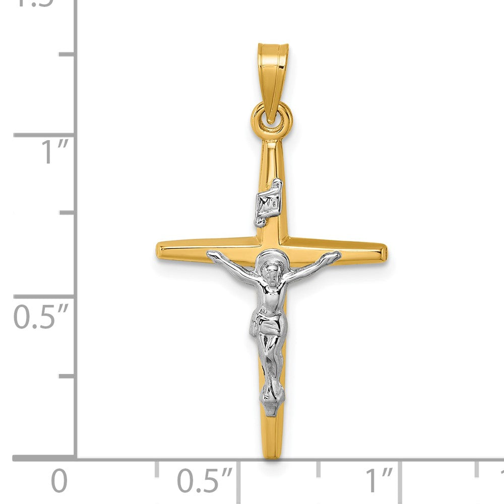 14K Gelbgold mit Rhodium Poliert Inri Kruzifix Kreuz Anhänger