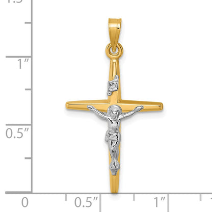 14K Gelbgold mit Rhodium Poliert Inri Kruzifix Kreuz Anhänger