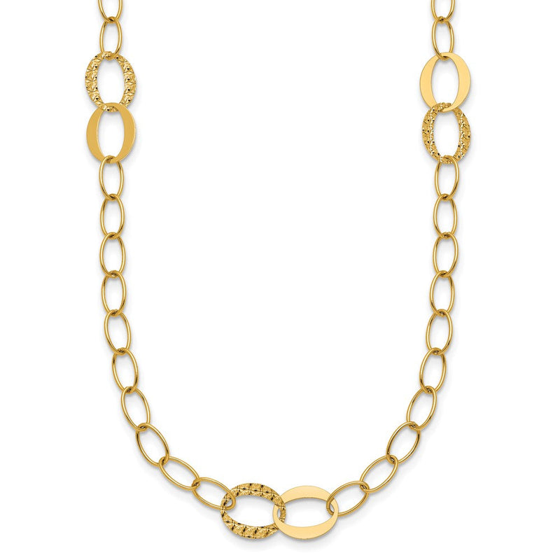 14K Gelbgold Poliert und Strukturiert Fantasie Oval Glieder 3-station 16.75 Zoll Halskette