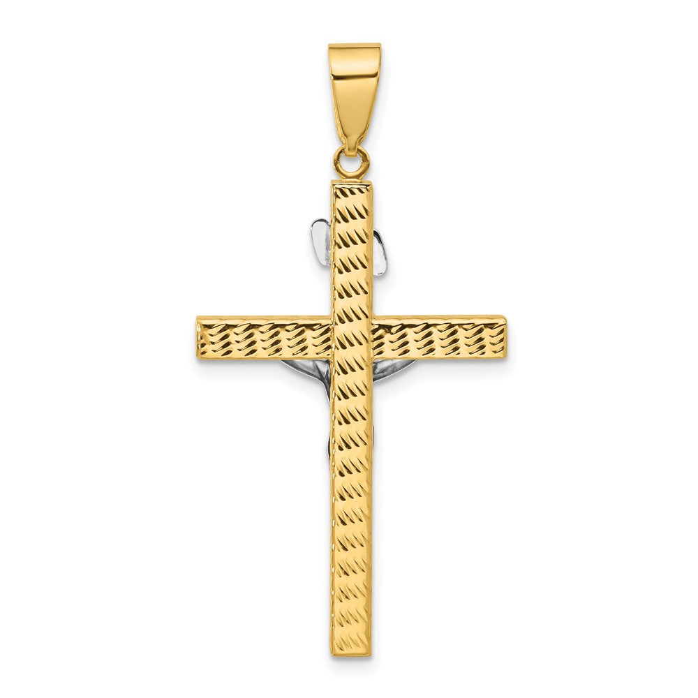 14K Bicolor Gold Kruzifix-Anhänger, poliert und diamantiert