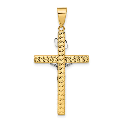 14K Bicolor Gold Kruzifix-Anhänger, poliert und diamantiert