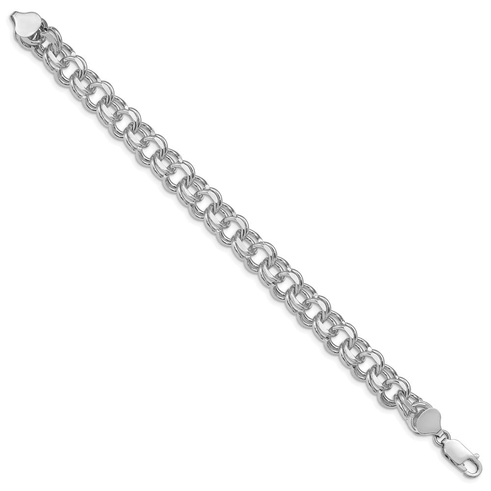 14K Weißgold 10mm Massiv Doppelt Glieder Charm Armband