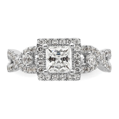 14K Weißgold Heiligenschein Plus (holds 3/4 Karat (5.00mm) Princess Mittig) 3/4 Karat Diamant Halbfassung Verlobungsring