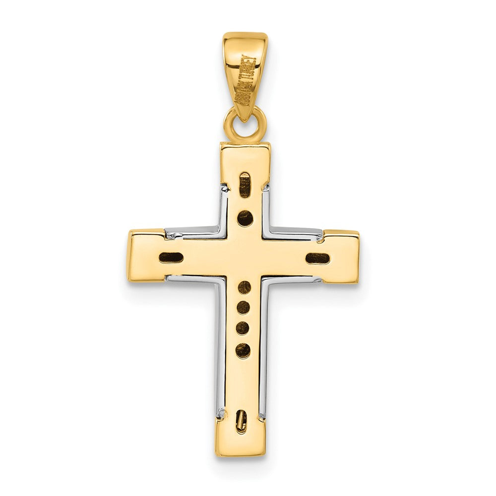 14K Bicolor Gold Zweifarbiger Polierter Kreuz-Anhänger