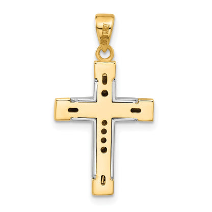 14K Bicolor Gold Zweifarbiger Polierter Kreuz-Anhänger