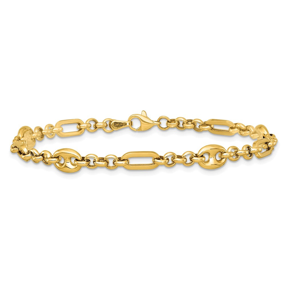 14K Gelbgold Poliert 4.6mm Fantasie Multi-link Gliederarmband