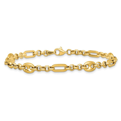 14K Gelbgold Poliert 4.6mm Fantasie Multi-link Gliederarmband