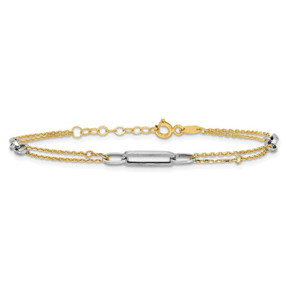 14K Bicolor Gold Bicolor Poliert und Diamantiert 3-station 6.5 Zoll Armband Plus 0.75 Zoll Verlängerung