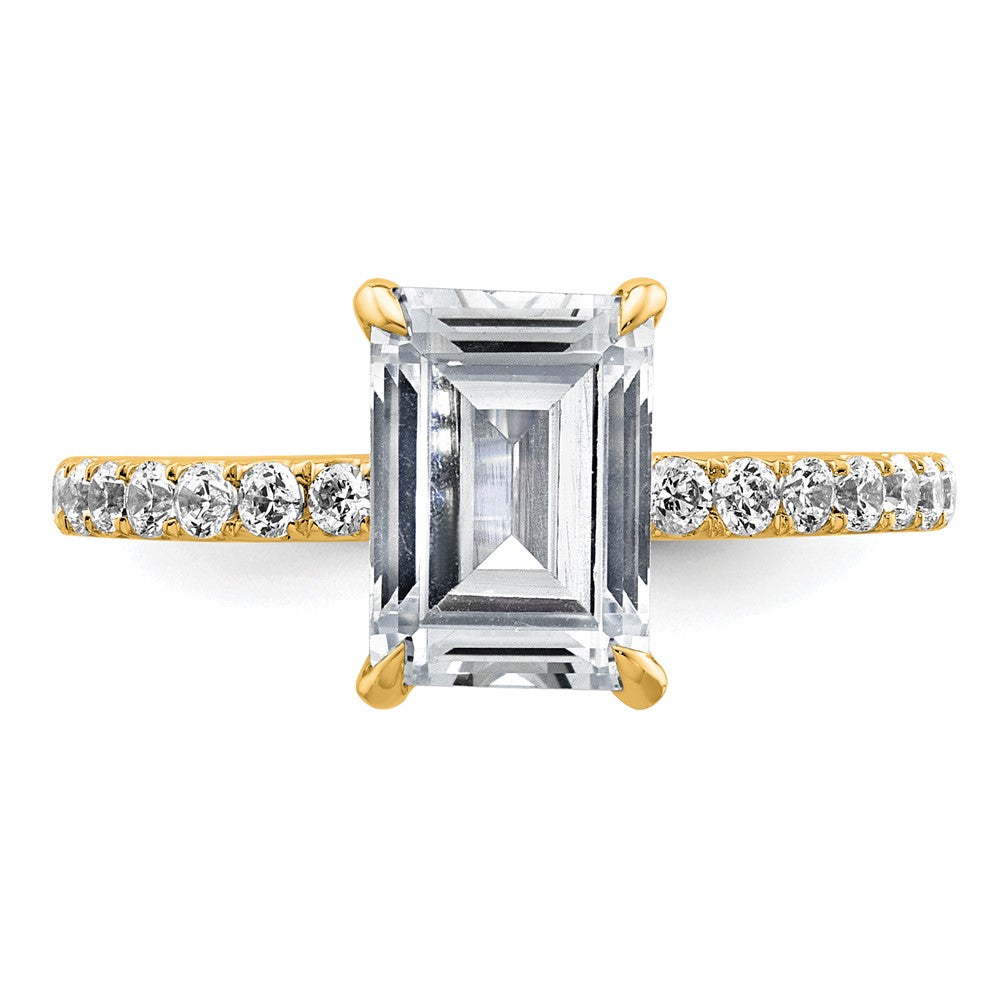 14K Gelbgold 2,375 Karat zertifizierter im Labor gezüchteter Diamant VS/SI+ G+ Smaragd Komplett-Solitär-Verlobungsring mit Flair
