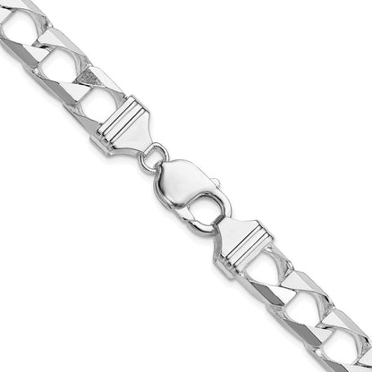 Sterlingsilber Rhodiniert 10.3mm Diamantiert Quadratisch Panzer 26 Zoll Kette