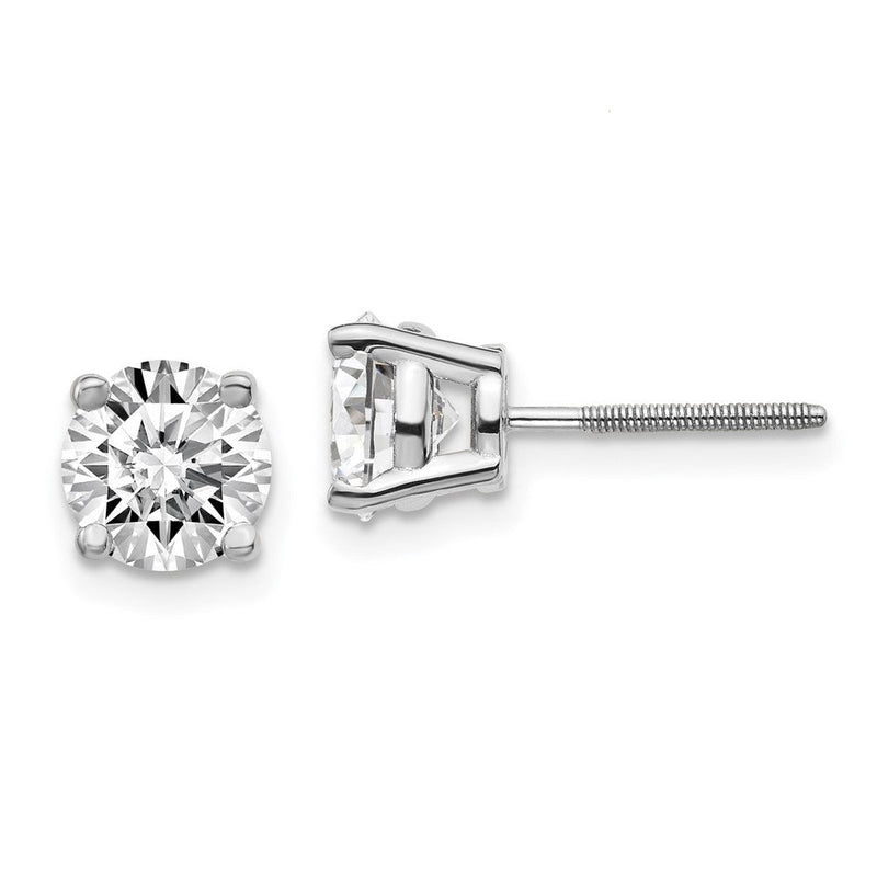14K Weißgold 2 ct Im Labor Gezüchtet Diamant Vs/si+ G+ Rund 4 Krappen Standard Gewicht Schraubverschluss Ohrstecker