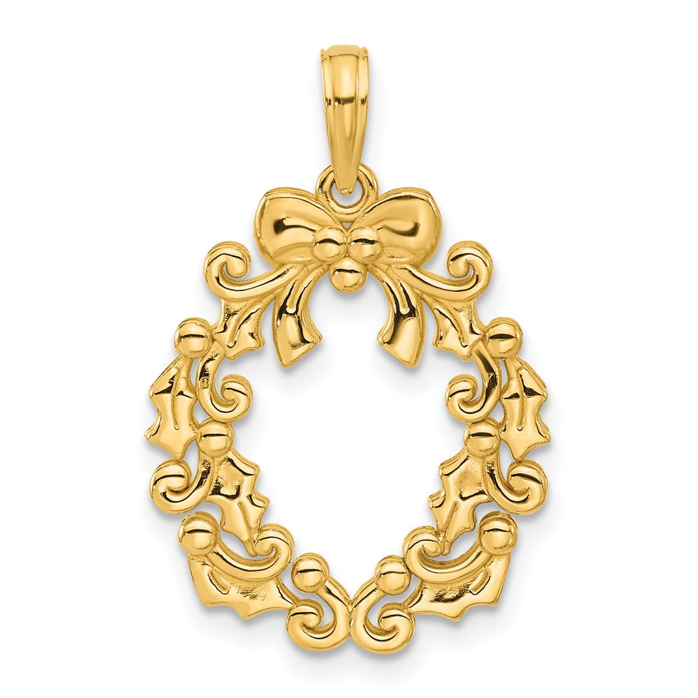 14K Gelbgold Polierter Weihnachtskranz-Anhänger