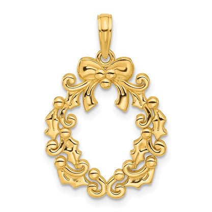 14K Gelbgold Polierter Weihnachtskranz-Anhänger