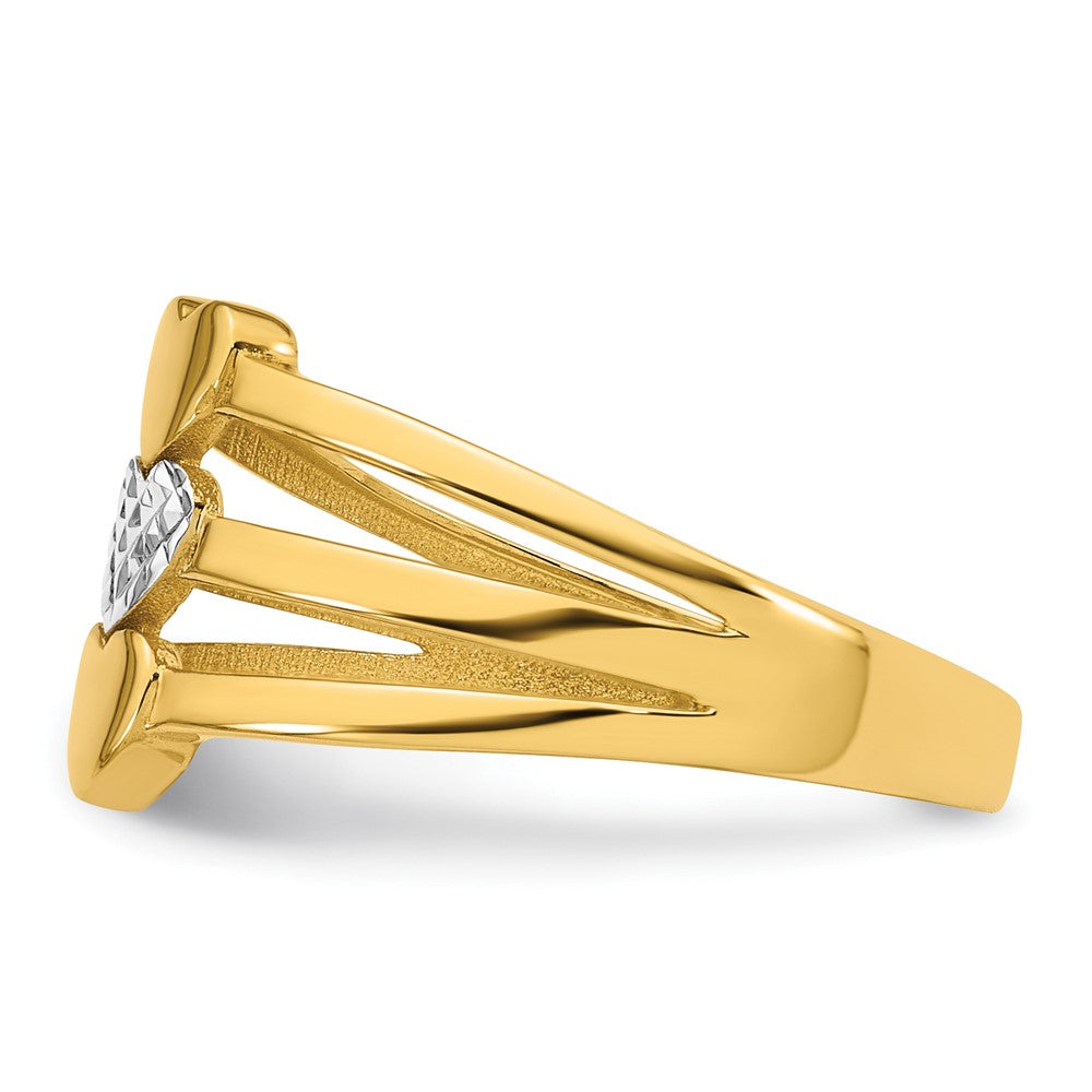 14K Gelbgold mit Rhodium, poliert und diamantiert, Drei Herzen, Größe 7, Ring