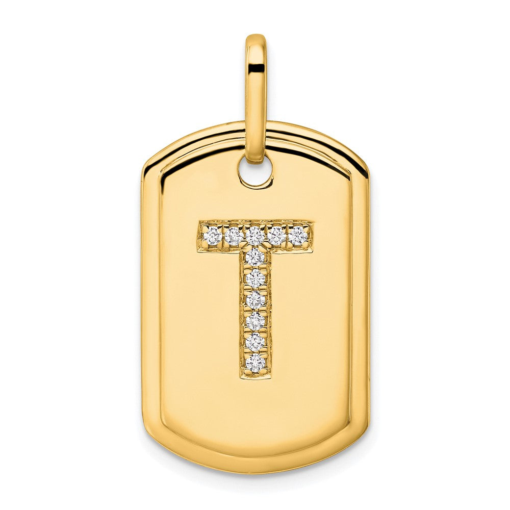 14K Gelbgold Diamant Buchstabe T Dog-Tag-Charm