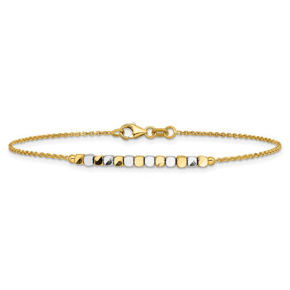 14K Bicolor Gold Bicolor Quadratisch Gekugelt 7.5 Zoll Armband