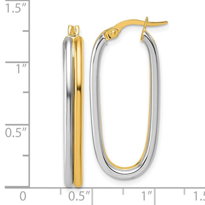 14K Gelbgold mit Rhodium Poliert 4.00mm X 33mm Oval Creolen