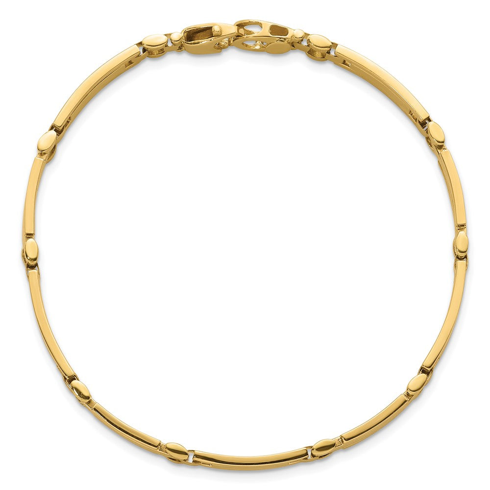 14K Gelbgold Poliert und Gebürstet 6.7mm Fantasie Multi Glieder Stab 8.25 Zoll Armband