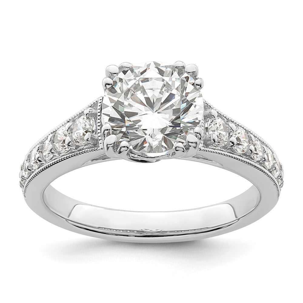 14K Weißgold (holds 2 Karat (8.2mm) Rund Mittig) 3/8 Karat Diamant Halbfassung Verlobungsring