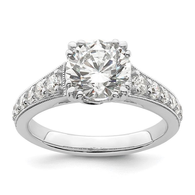 14K Weißgold (holds 2 Karat (8.2mm) Rund Mittig) 3/8 Karat Diamant Halbfassung Verlobungsring