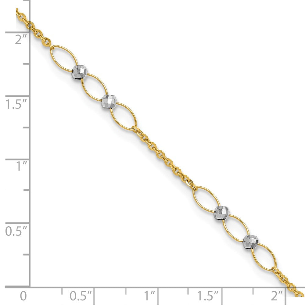 14K Bicolor Gold Bicolor Oval Knöpfe und Mirror Perlen Plus Verlängerung Total Kette Fußkettchen