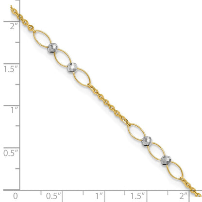 14K Bicolor Gold Bicolor Oval Knöpfe und Mirror Perlen Plus Verlängerung Total Kette Fußkettchen
