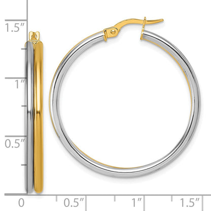 14K Gelbgold mit Rhodium Poliert 4.00mm X 35mm Rund Creolen