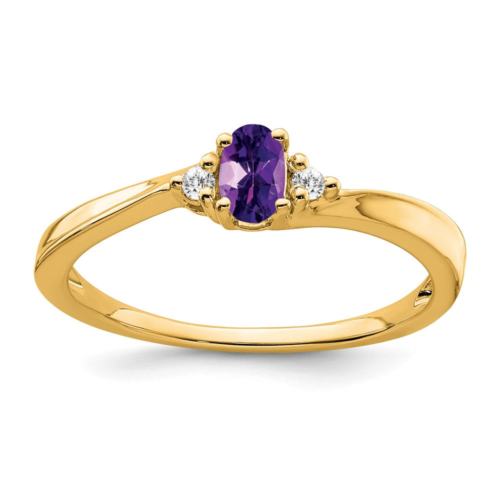 14K Gelbgold 5x3 Oval February/amethyst und Diamant Ring