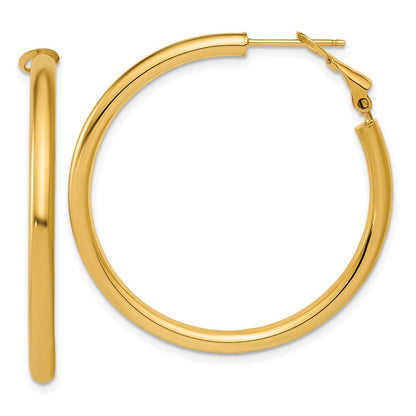 14K Gelbgold 3x40mm Poliert Rund Omega Rückseite Röhre Creolen