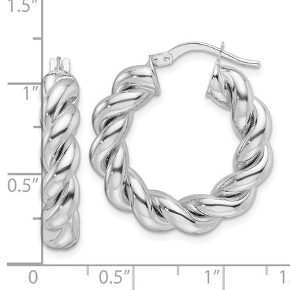 14K Weißgold Poliert 5.3mm Hohl Gedreht Rund Creolen