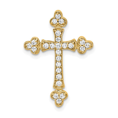 14K Gelbgold 1/4 Karat Diamant Knospend Kreuz Kette Anhänger