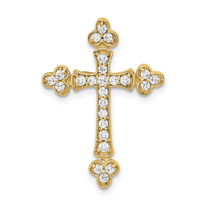 14K Gelbgold 1/4 Karat Diamant Knospend Kreuz Kette Anhänger