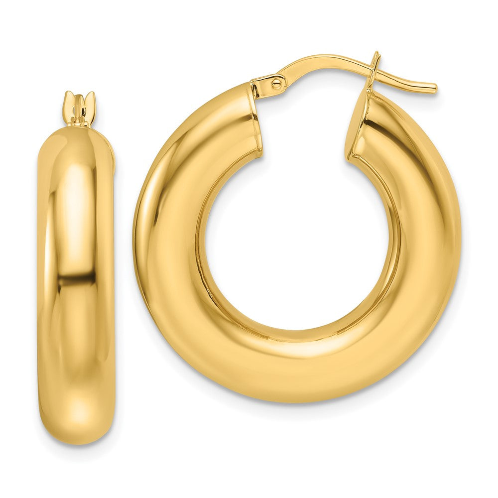 14K Gelbgold 6x26mm Poliert Rund Röhre Creolen