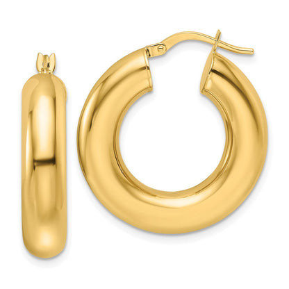 14K Gelbgold 6x26mm Poliert Rund Röhre Creolen