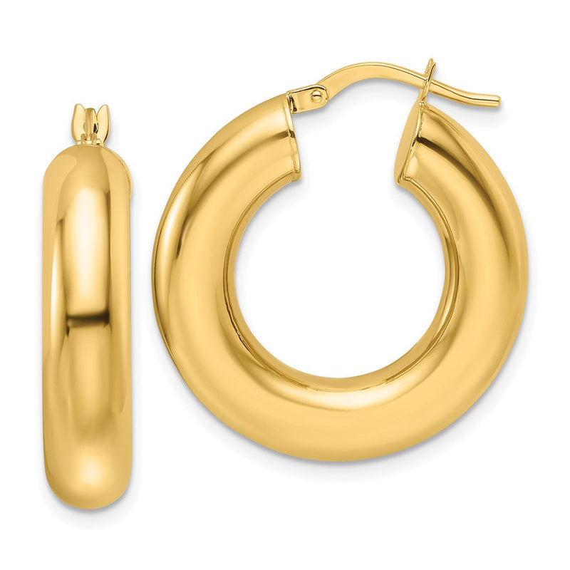 14K Gelbgold 6x26mm Poliert Rund Röhre Creolen