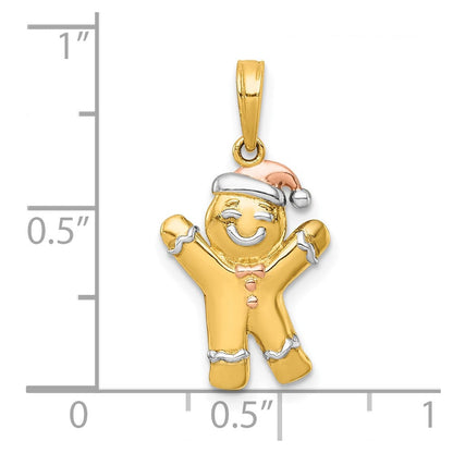 14K Gelbgold mit Rhodium- und -Beschichtung, polierter Lebkuchenmann-Charm