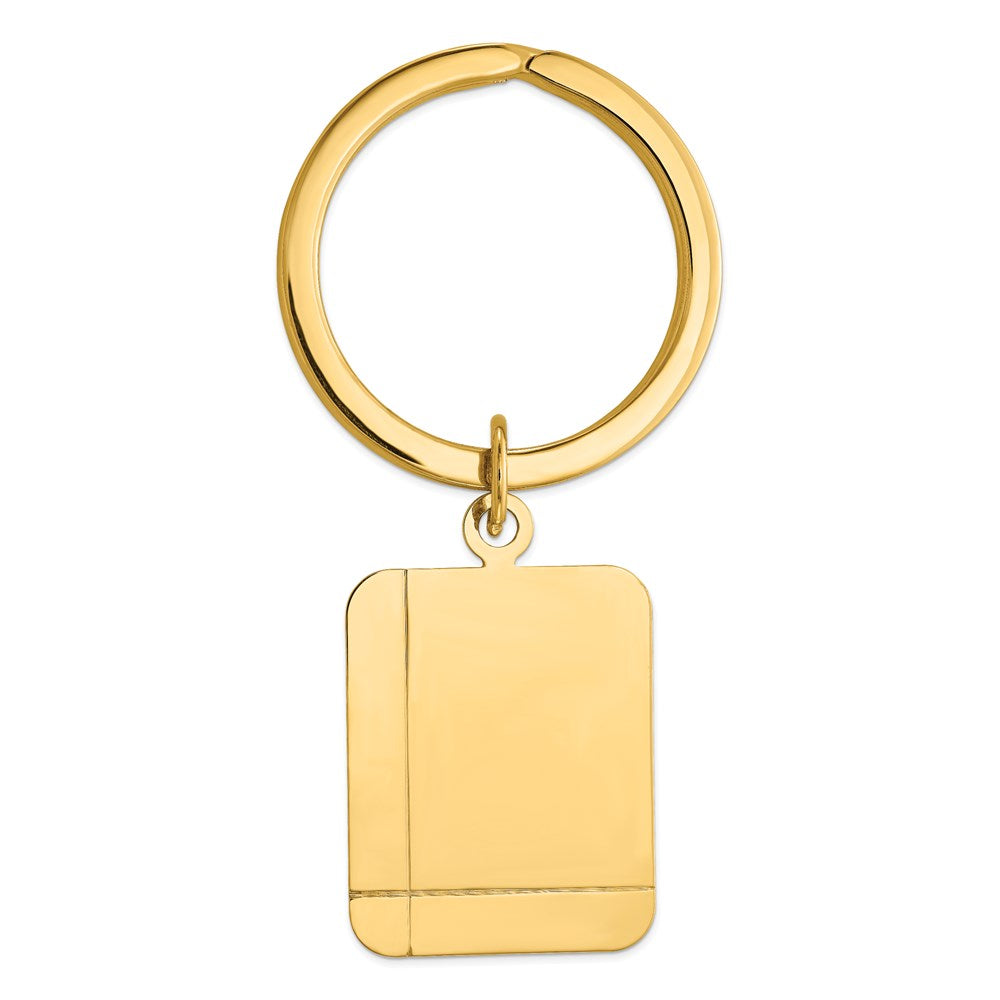 14K Gelbgold Gerillt Rechteck Plättchen Key Ring