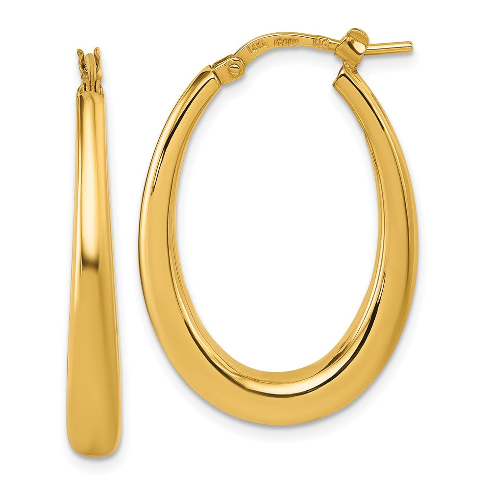 14K Gelbgold Poliert 4mm X 30mm Abgestuft Gewölbt Oval Creolen