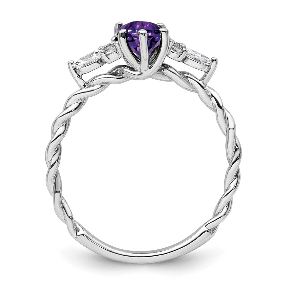 14K Weißgold Ring mit Diamanten und 7x5 ovalem Amethyst (Februar), verschlungen, Größe 7