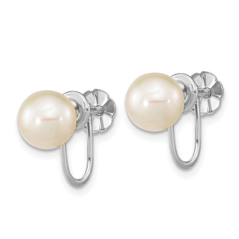 14K Weißgold 7-8mm Weiß Rund Süßwasser Zuchtperle Non Durchbrochen Ohrringe