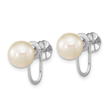 14K Weißgold 7-8mm Weiß Rund Süßwasser Zuchtperle Non Durchbrochen Ohrringe