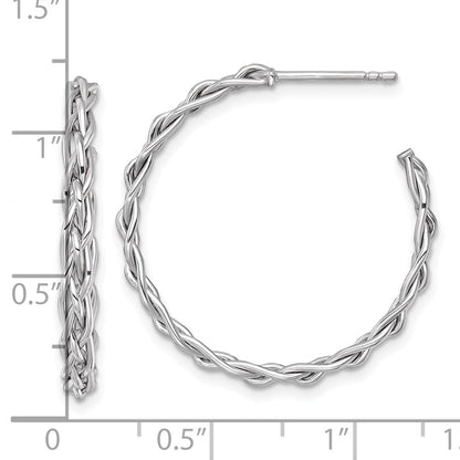 14K Weißgold Rhodiniert Poliert Geflochten Braid 3 X 29mm C-hoop Ohrstecker