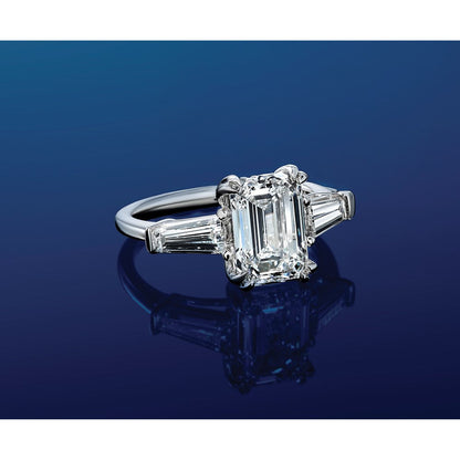 14K Weißgold 1/2ct Im Labor Gezüchtet Diamant Vs+ F+ Smaragd Mittig Halbfassung Eng Ring